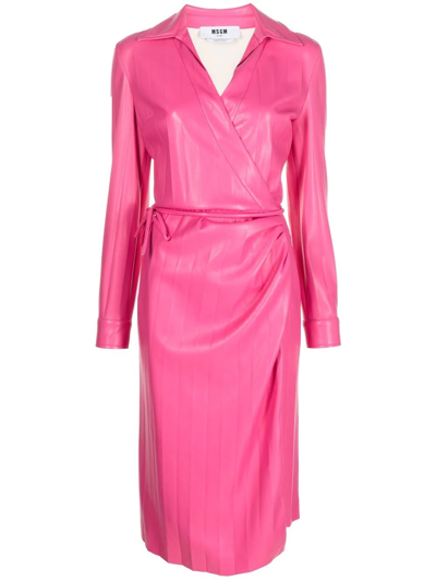 Msgm Pink Faux-leather Midi Dress In 14 Fucsia