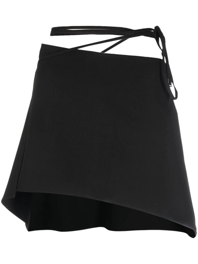 Attico Black High-waisted Asymmetrical Mini Skirt In Nero