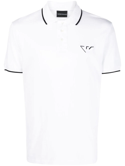 Emporio Armani Logo Embroidered Short Sleeved Polo Shirt In White