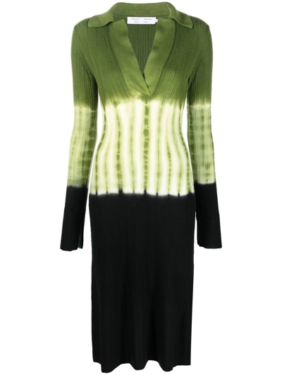 Proenza Schouler White Label Dip-dyed Knit Collared Midi Dress In Leaf/black