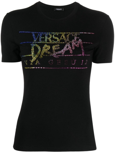 Versace Logo Crew-neck T-shirt In Black
