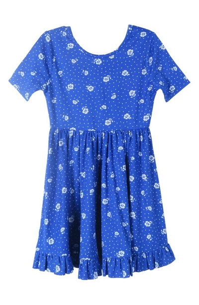 Zunie Kids' Scoop Neck Strawberry Dress In Royal/ White