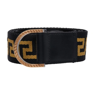 Versace Greca Ribbon Belt In Black Gold  Gold P