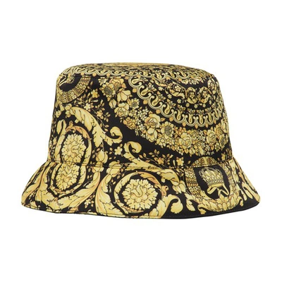 Versace La Medusa Barocco Bcuket Hat In Black Gold