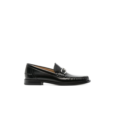 Fendi Black O'lock Leather Loafers