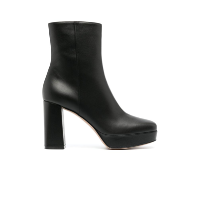 Gianvito Rossi 90mm Daisen Platform Leather Ankle Boots In Nero - Black