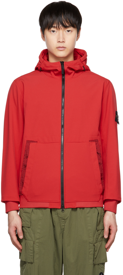 Stone Island Compass-patch Hooded Jacket In Red