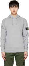 Stone Island Grey Melange 64120 Brushed Fleece Hooded Sweatshirt In V0m64 Melange Grey