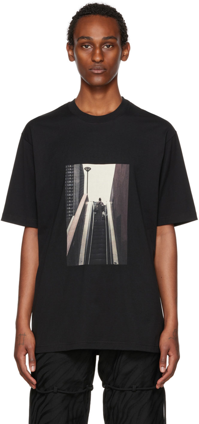 Song For The Mute Escalator Print Cotton Oversized Crewneck T-shirt In Black