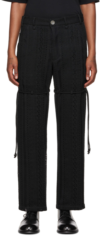 Song For The Mute Dress Tie-embellished Relaxed-fit Straight-leg Cotton-blend Trousers In Black