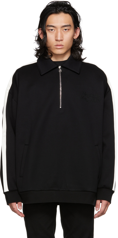 Alexander Mcqueen Black Embroidered Sweatshirt In 1010 Black/black