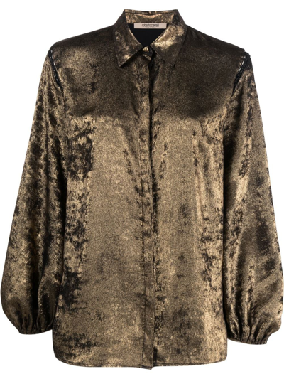 Roberto Cavalli Metallic-effect Balloon Sleeve Shirt In Gold