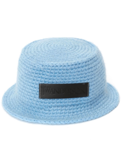 Jw Anderson Alpaca Blend Crochet Bucket Hat In Light Blue