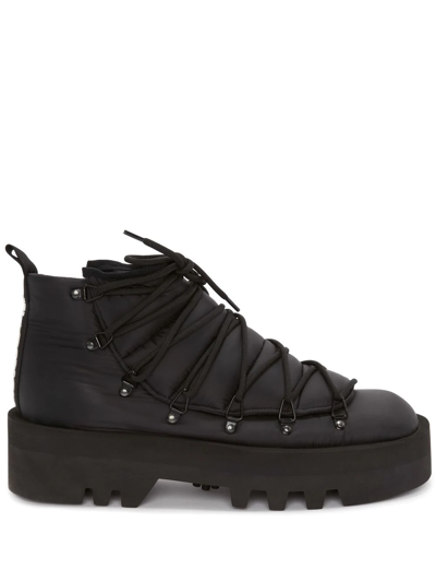 Jw Anderson Fabric Padded Lace Up Boots In Black