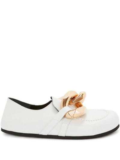 Jw Anderson Closed Back Leather Chain Loafers In White