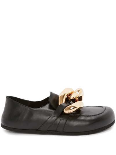 Jw Anderson Flat Chain Step-in Heel Leather Loafers In Black