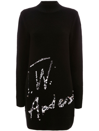 Jw Anderson Long Sleeve Sequins Logo Mini Dress In Black