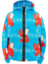 Jw Anderson All Over Logo Print Nylon Zip Jacket In Blue