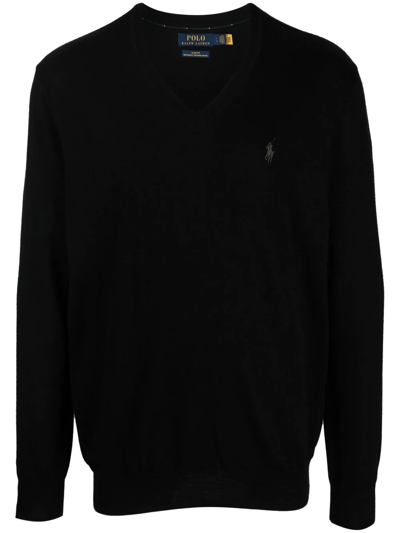 Polo Ralph Lauren V-neck Pullover Sweater In Black