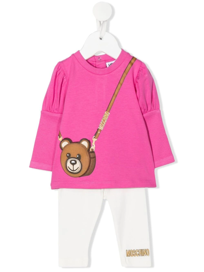 Moschino Babies' Teddy Bear Ruched-detail Tracksuit Set In Pink