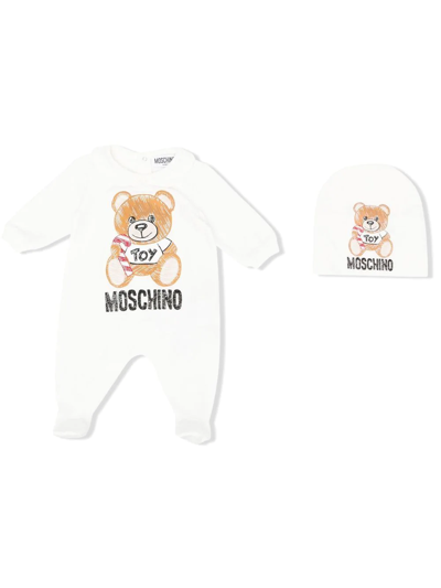 Moschino Babies' Teddy Bear Cotton Pajama Set In White