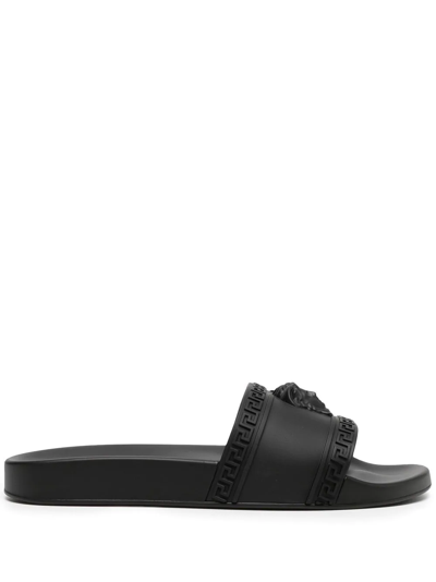 Versace Medusa Head Motif Slides In Black