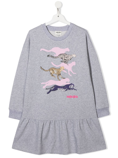 Kenzo Teen Logo Ruffle Jumper Dress In Grey