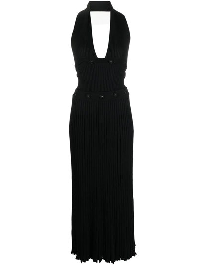 Christopher Esber Ribbed-knit Detachable-panel Maxi Dress In Black