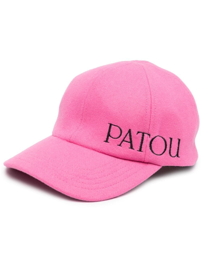 Patou Embroidered-logo Wool-cashmere Cap In Pink