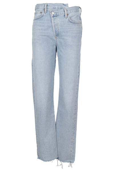 Agolde Criss Cross High-rise Distressed Straight-leg Jeans In Blue