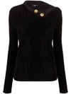 Balmain Pullover In Black Viscose And Cotton Velvet In Nero