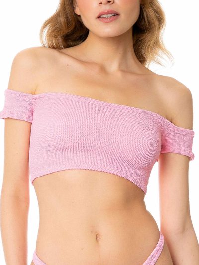 Mc2 Saint Barth Woman Crinkle Wide Shoulder Strap Top Swimsuit In Pink