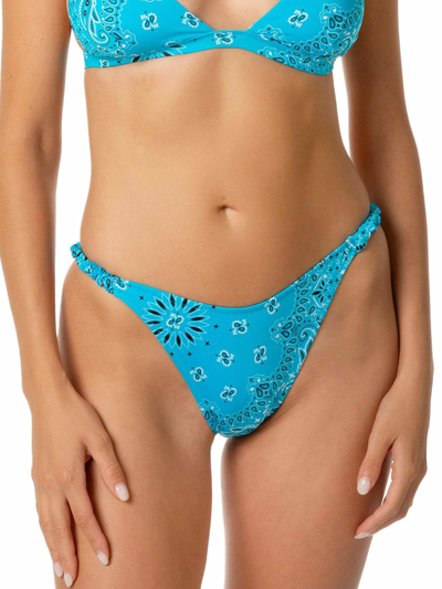 Mc2 Saint Barth Woman Cheeky Swim Briefs With Ruffled Side Closure In Blue