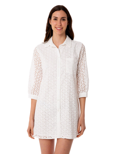 Mc2 Saint Barth White Woman Long Shirt With Embrodery