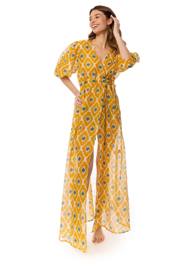Mc2 Saint Barth Cotton And Silk Long Dress In Yellow