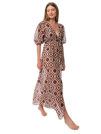 Mc2 Saint Barth Cotton And Silk Long Dress In Brown