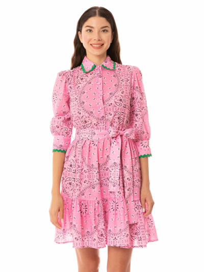 Mc2 Saint Barth Bandanna Print Cotton Short Dress With Embroideries In Pink
