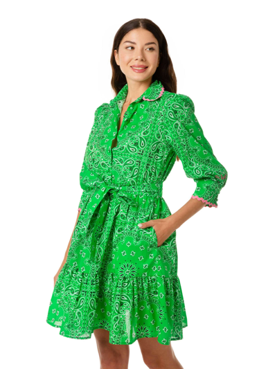 Mc2 Saint Barth Bandanna Print Cotton Short Dress With Embroideries In Green