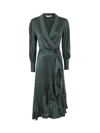 Zimmermann Asymmetric Ruffled Silk-satin Midi Wrap Dress In Bogr Bottle Green