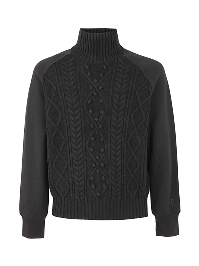 Neil Barrett Rollneck Cable Knit Hybrib Sweater In Black Black