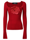 BLUMARINE FLORAL-APPLIQUE` KNITTED SWEATER