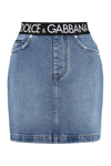 Dolce & Gabbana Short Denim Skirt With Branded Waistband In Denim