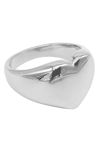 Adornia White Rhodium Plated Heart Signet Ring In Silver