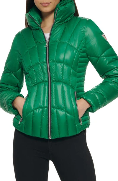 Guess Quilted Puffer Jacket In Kelly Green