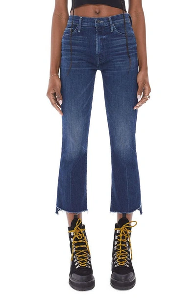 Mother The Insider High Waist Crop Step Fray Hem Bootcut Jeans In Blue