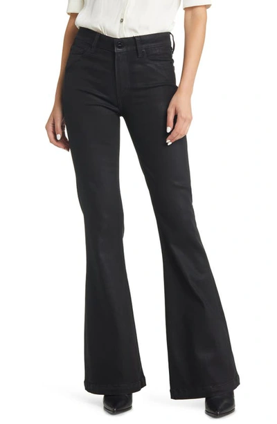 Paige Genevieve High-rise Coated Stretch Flare Jeans In Black Fog Luxe