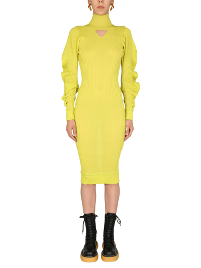 Bottega Veneta Turtleneck Cut-out Rib-knit Dress In Green