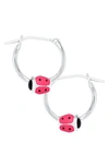 Mignonette Sterling Silver Ladybug Hoop Earrings In Silver