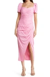 Self-portrait Self Portrait 'iris' Short Sleeved Midi Dress In Pop Pink