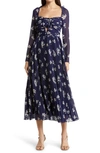 Self-portrait Cutout Pleated Floral-print Chiffon Midi Dress In Multi